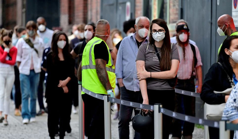 People queue to receive COVID-19 Vaccine in Berlin